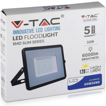 ambalaj Reflector LED SMD Slim 50W 120LM/W 6500K cip Samsung V-Tac VT-56 negru