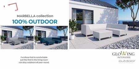 SET CANAPEA DE EXTERIOR - 250(L) x 73(H) x 220(l) + 2 TABURETI 90(L) x 42(H) x 70(l) - ALBA - SPUMA/INOX/MATERIAL IMPERMEABIL