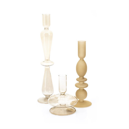 SUPORT LUMANARI GOLDORA (SET DE 3) - STICLA - BEJ - Ø7.5 x 31(h) / Ø7.5 x 23(h) / Ø8.5 x 12(h)