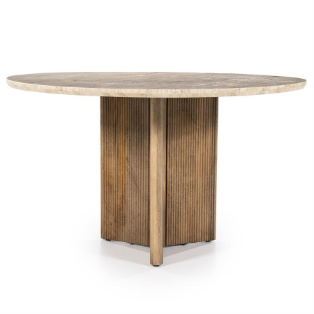 MASA DE DINING SARA - 130X130X76 CM - LEMN DE MANGO SI TRAVERTIN - (L) x (h) x (l)