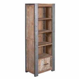 BIBLIOTECA NOVARA - LEMN DE TEC RECICLAT - NATURAL / GRI METALIC - 70(L) x 190(h) x 35(l)