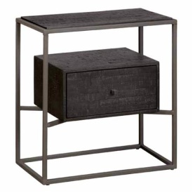 COMODA CASCIA HALL - LEMN DE TEC RECICLAT / METAL - NEGRU - 55(L) x 60(h) x 30(l)