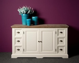 COMODA FLEUR - LEMN DE PIN [FSC] / METAL - ALB / MARO - 160(L) x 90(h) x 50(l) - Img 2