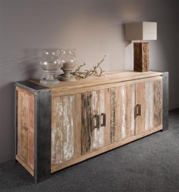 COMODA NOVARA - LEMN DE TEC RECICLAT / METAL - NATURAL / NEGRU - 210(L) x 90(h) x 45(l) - Img 2