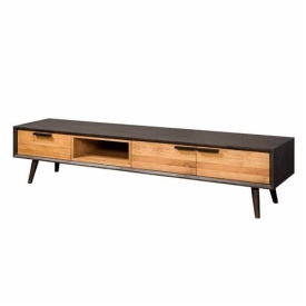 COMODA TV BRESSO - LEMN DE STEJAR [FSC] - NEGRU / MARO NATURAL - 200(L) X 45(H) X 45(L) CM - Img 1