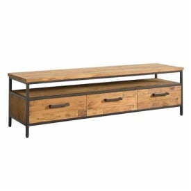COMODA TV LIVORNO - LEMN DE TEC RECUPERAT / METAL - NEGRU / MARO NATURAL - 160(L) X 45(H) X 40(L) CM