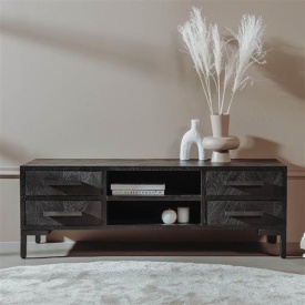COMODA TV VINCENZA - LEMN SI FURNIR DE STEJAR / METAL - NEGRU - 145(L) X 50(H) X 45(L) CM - Img 2