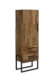 DULAP POTENZA DREAPTA - LEMN DE TEC RECICLAT / METAL - NEGRU / MARO NATURAL - 66(L) x 190(h) x 45(l)