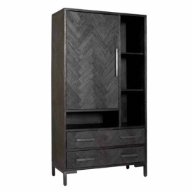 DULAP ZIANO - LEMN DE FURNIR SI STEJAR / METAL - NEGRU - 100(L) x 190(h) x 45(l)