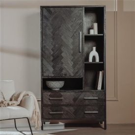 DULAP ZIANO - LEMN DE FURNIR SI STEJAR / METAL - NEGRU - 100(L) x 190(h) x 45(l) - Img 2