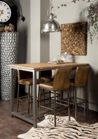 MASA BAR VENICE - LEMN DE TEC / METAL - NEGRU / MARO NATURAL - 160(L) X 110(H) X 90(L) CM - Img 2