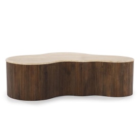 MASA DE CAFEA MARI - LEMN DE MANGO SI TRAVERTIN - MARO - 129(L) x 84(l) x 36(h) cm