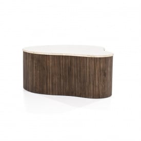 MASA DE CAFEA MARI - LEMN DE MANGO / TRAVERTIN - CREM / MARO - 83(L) x 34(h) x 72(l) - Img 2