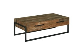 MASA DE CAFEA POTENZA - LEMN DE TEC RECUPERAT / METAL - NEGRU / MARO NATURAL - 141(L) X 40(H) X 75(L) CM