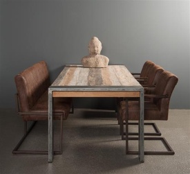 MASA DE DINING NOVARA - LEMN DE TEC RECICLAT / METAL - MULTICOLOR - 220(L) X 78(H) X 100(L) CM - Img 2