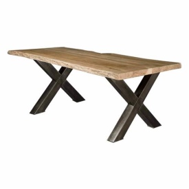 MASA DE DINING XABIA - LEMN DE SALCAM / METAL - NEGRU / MARO NATURAL - 240(L) X 78(H) X 100(L) CM - Img 1