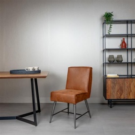 SCAUN BELMONTE CHEROKEE - METAL / MATERIAL - NEGRU / CONIAC - 62(L) X 86(H) X 46(L) - Img 2