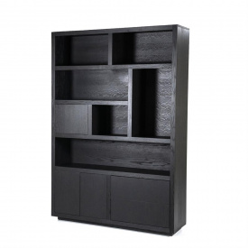 BIBLIOTECA/DULAP HELSINKI CU 3 USI SI 2 SERTARE - DIN STEJAR & FURNIR DE STEJAR [FSC] - NEGRU - 150(L) x 220(h) x 42(l) - Img 2