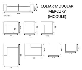 COLTAR MODULAR MERCURY - CU PUF DE GASCA - (1SA + 1S + CE + 1S) - 338(L) x 68(h) x 206(l) - Img 6