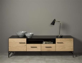 COMODA TV ISTRANA - FURNIR DE STEJAR / METAL - NEGRU / MARO NATURAL - 190(L) X 45(H) X 55(L) CM - Img 2