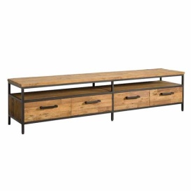 COMODA TV LIVORNO - LEMN DE TEC RECUPERAT / METAL - NEGRU / MARO NATURAL - 200(L) X 45(H) X 40(L) CM