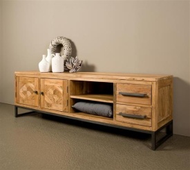 COMODA TV LUNA - LEMN DE TEC RECUPERAT / METAL - NEGRU / MARO NATURAL - 180(L) X 57(H) X 45(L) CM - Img 2