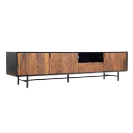 COMODA TV TAVIANO - LEMN DE MANGO / METAL - FINISAJ NEGRU / MARO NATURAL NUC - 200(L) X 50(H) X 45(L) CM - Img 1