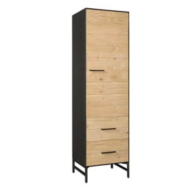 DULAP LIDO STANGA - FURNIR DE STEJAR [FSC] / METAL - NEGRU / MARO NATURAL - 55(L) x 190(h) x 45(l)