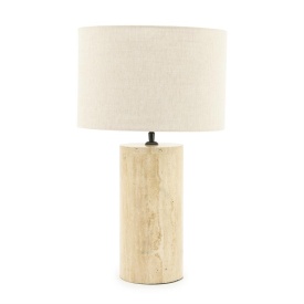 LAMPĂ DE MASA AMARA - MIC - TRAVETIN & LINNEN - NATURAL - 35(L) x 35(l) x 60(h) - Img 1