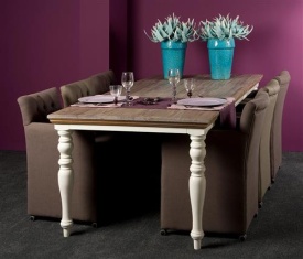 MASA DE DINING FLEUR S - LEMN DE PIN RECUPERAT - ALB / NATURAL - 180(L) X 78(H) X 90(L) CM - Img 2