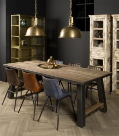 MASA DE DINING NANO - LEMN AMESTEC / METAL - NEGRU / MARO NATURAL - 240(L) X 77(H) X 100(L) CM - Img 2