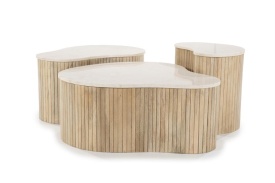 MASA LATERALA KIRA - LEMN DE MANGO SI MARMURA - ALB - 50(L) x 33(l) x 44(h) cm - Img 9
