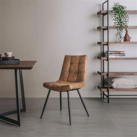 SCAUN NAVARRA - METAL / MATERIAL - NEGRU / CONIAC - 59(L) X 86(H) X 46(L) - Img 2