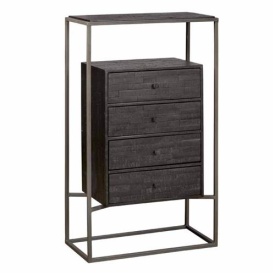 COMODA CASCIA HALL - LEMN DE TEC RECICLAT / METAL - NEGRU - 60(L) x 105(h) x 30(l)