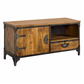 COMODA TV AMANDA - LEMN DE MANGO [FSC] / METAL - NEGRU / MARO NATURAL - 120(L) X 60(H) X 40(L) CM