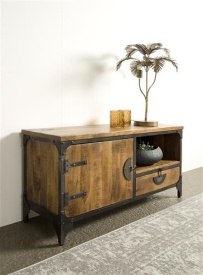 COMODA TV AMANDA - LEMN DE MANGO [FSC] / METAL - NEGRU / MARO NATURAL - 120(L) X 60(H) X 40(L) CM - Img 2