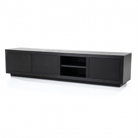 COMODA TV HELSINKI CU 2 USI SI 1 SERTAR - DIN STEJAR & FURNIR DE STEJAR [FSC] - NEGRU - 200(L) x 45(h) x 42(l) - Img 2