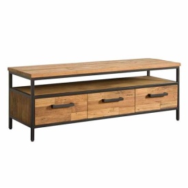 COMODA TV LIDO - LEMN DE TEC RECUPERAT / METAL - NEGRU / MARO NATURAL - 130(L) X 45(H) X 40(L) CM