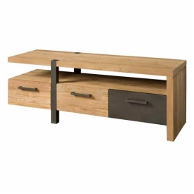 COMODA TV LORENZO - LEMN DE TEC RECUPERAT / METAL - NEGRU / MARO NATURAL - 145(L) X 55(H) X 40(L) CM