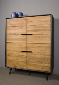 DULAP BRESSO - FURNIR DE STEJAR [FSC] / METAL - NEGRU / MARO NATURAL - 130(L) x 160(h) x 45(l) - Img 2