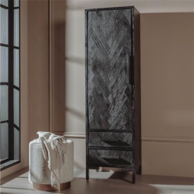 DULAP ZIANO DREAPTA - LEMN DE FURNIR SI STEJAR / METAL - NEGRU - 55(L) x 190(h) x 45(l) - Img 2