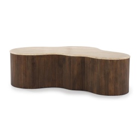 MASA DE CAFEA MARI - LEMN DE MANGO SI TRAVERTIN - MARO - 129(L) x 84(l) x 36(h) cm - Img 2