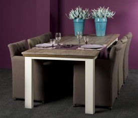 MASA DE DINING FLEUR R - LEMN DE PIN RECUPERAT - ALB / NATURAL - 240(L) X 78(H) X 100(L) CM - Img 2