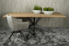 MASA DE DINING LUNA - FURNIR DE STEJAR NATURAL / METAL - NEGRU / MARO NATURAL - 200(L) X 77(H) X 100(L) CM - Img 2
