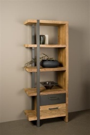 BIBLIOTECA LUCCA PE STANGA - LEMN DE TEC RECICLAT / METAL - NATURAL / NEGRU - 77.5(L) x 190(h) x 40(l) - Img 2