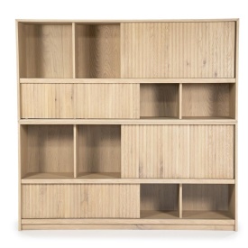 BIBLIOTECA MILO - LEMN SI FURNIR DE STEJAR - NATURAL - 180(L) x 42(l) x 173(h) cm