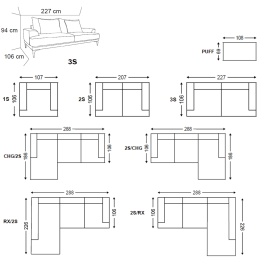 CANAPEA MODULARA AMARILO - (3 SEAT) - 227(L) x 94(h) x106(l) cm - Img 6