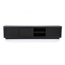 COMODA TV HELSINKI CU 2 USI SI 1 SERTAR - DIN STEJAR & FURNIR DE STEJAR [FSC] - NEGRU - 200(L) x 45(h) x 42(l)