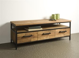 COMODA TV LIDO - LEMN DE TEC RECUPERAT / METAL - NEGRU / MARO NATURAL - 130(L) X 45(H) X 40(L) CM - Img 2
