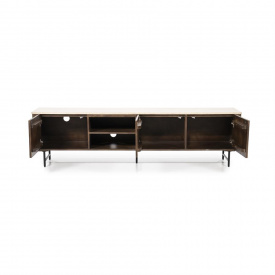 COMODA TV LIO CU 3 USI - DIN LEMN DE MANGO [FSC] SI TRAVERTIN - MARO - 200(L) x 52(h) x 41(l) - Img 2